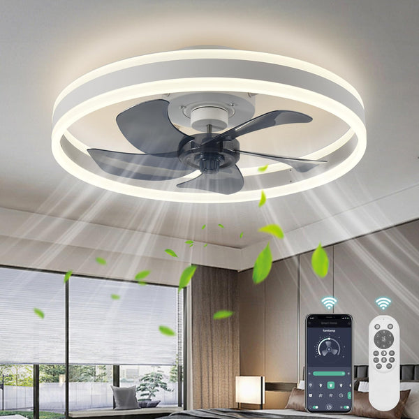 Low Profile Ceiling Fans with Lights and Remote,19.7in Flush Mount LED Dimmable - Like New