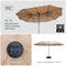 HOME ZONE LIVING 15X9FT DOUBLE HEAD PATIO UMBRELLA WITH BASE 36 LED SAND BAGS - Like New