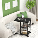 Unikito C Shaped End Table USB Charging Ports Movable Snack 2 Shelves - Black - Brand New
