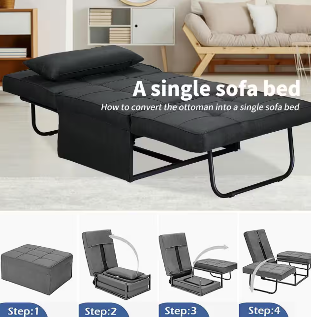 VONANDA 4 IN 1 ADJUSTABLE SOFA BED FOLDING CHAIR/OTTOMAN - DARK - Scratch & Dent
