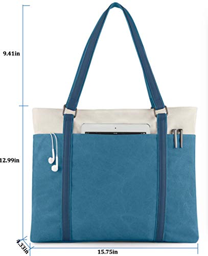 WXNOW WOMEN LAPTOP TOTE BAG CANVAS HANDBAG PURSE SHOULDER BAG - BLUE - Like New