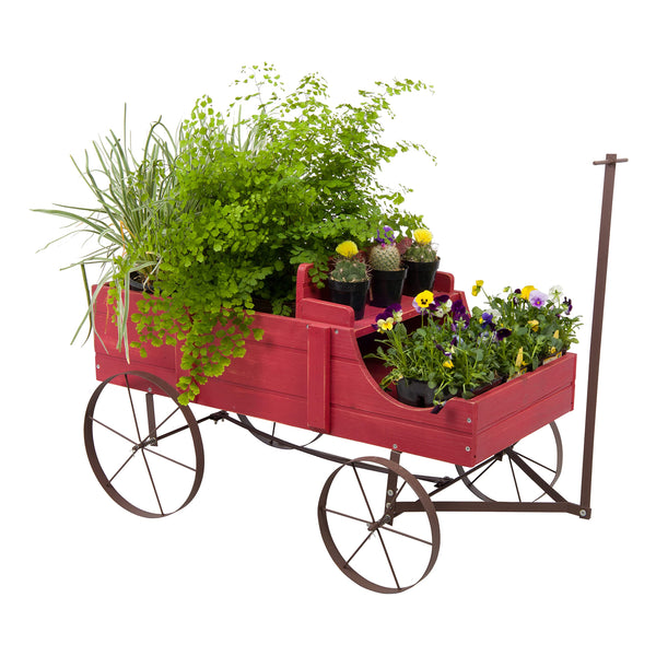 SHINE COMPANY DECORATIVE WAGON GARDEN PLANTER WOODEN WAGON YARD - RED - Like New