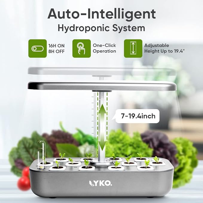 LYKOCLEAN Hydroponics Growing System LYKO 12 Pods Garden 36W 80 LED - Gray Like New