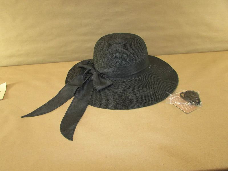 JASMINE WOMENS FOLDABLE WIDE BRIM LIGHTWEIGHT UPF 50+ STRAW BEACH HAT - BLACK - Like New