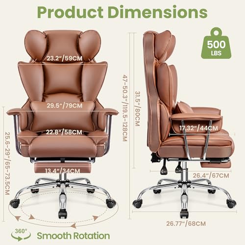 BESTFAIR ERGONOMIC OFFICE GAMING CHAIR WITH FOOTREST BIG TALL LUMBAR - BROWN - Like New