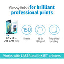 HP Professional Tri-fold 8.5x11 in, 48 lb, Glossy 150 Sheets 4WN12A - White - Brand New
