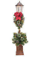 SANTA'S WORKSHOP 4' LAMP POST WITH BIG RED BOW - GREEN - Like New