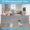 KISKIZ 75 INCH RETRACTABLE BABY GATES WIDE OPENINGS RETRACTABLE DOG GATE - GRAY - Brand New