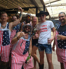 WIDEPAMY MENS WOMENS AMERICAN FLAG OVERALLS DENIM BIB SHORTS - MEN M WOMEN M - Brand New