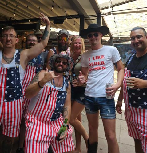 WIDEPAMY MENS WOMENS AMERICAN FLAG OVERALLS DENIM BIB SHORTS - MEN M WOMEN M - Brand New