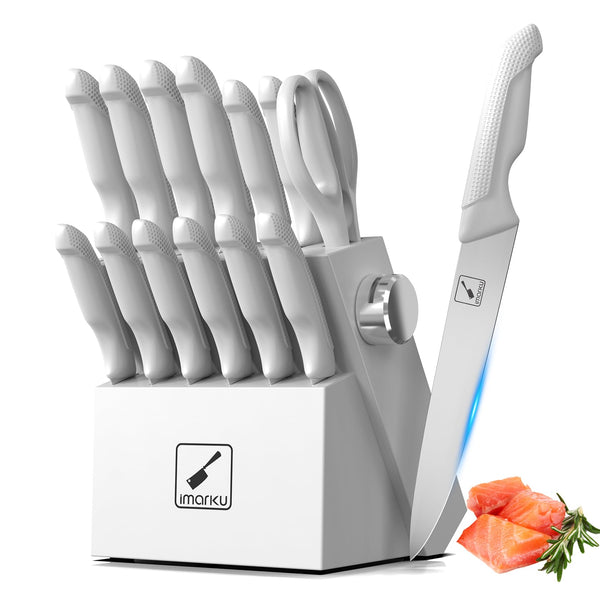 IMARKU KITCHEN KNIFE SET JAPANESE KNIVES, STAINLESS STEEL, WHITE - GRAYISH WHITE - Like New