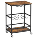 VASAGLE BAR CART, SERVING CART WITH WHEELS, INDUSTRIAL, RUSTIC BROWN BLACK - Like New