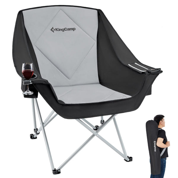 KING CAMP OVERSIZED CAMPING CHAIR PADDED FOLDING COUCH FOR ADULTS - BLACK/GRAY - Like New