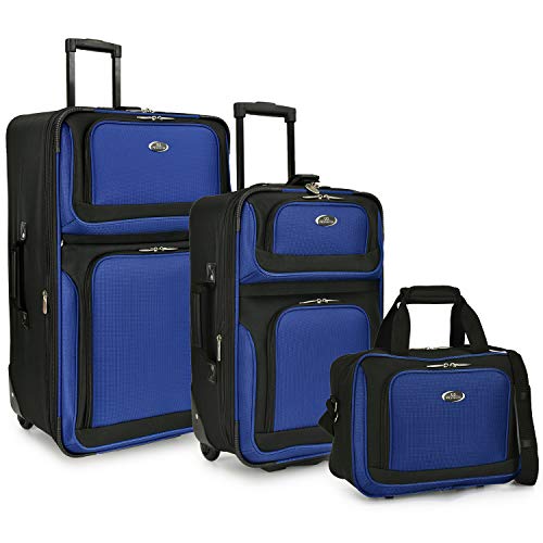 U.S. Traveler New Yorker Lightweight Expandable Rolling Luggage 3Pcs - BLUE - Brand New