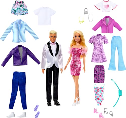 Barbie & Ken Doll Set with 2 Fashion Dolls, Clothes & Accessories HKB10 - MULTI - Brand New