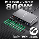 HONGYEE YMX-800W USB C CHARGER BLOCK 800W CHARGING STATION, 10 PORT FAST CHARGER - Like New