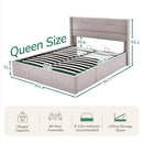 Novilla Queen Size Lift Up Storage Bed, with Fabric Headboard, N-F12006-Q-BR - Like New
