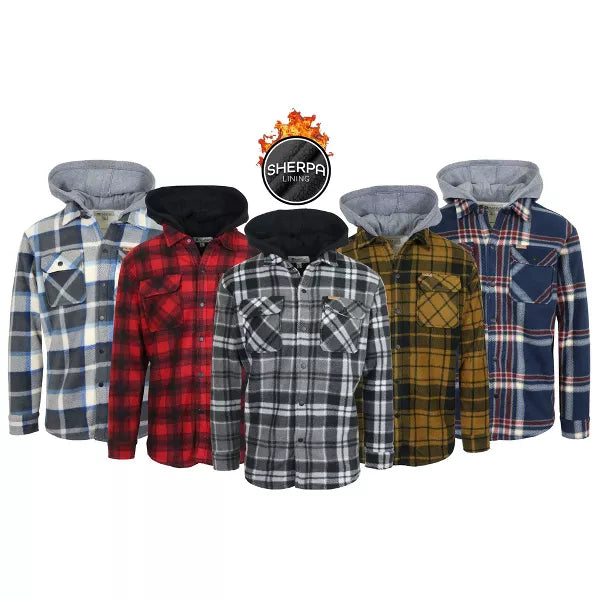 MATIX MEN'S HOODED FLANNEL FAUX SHERLING LINED SHACKET SIZE: MEN L - WHITE/NAVY - Brand New