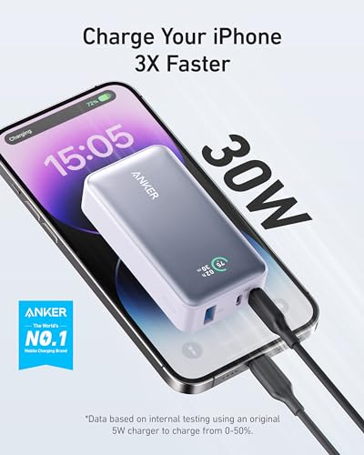 ANKER POWER BANK PORTABLE CHARGER WIRED PD 30W, 10,000MAH, A1256 - PURPLE - Like New