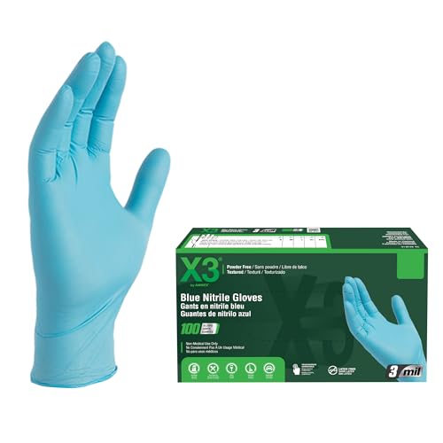 X3 NITRILE DISPOSABLE INDUSTRIAL-GRADE GLOVES, SIZE: MEN M - BLUE - Brand New