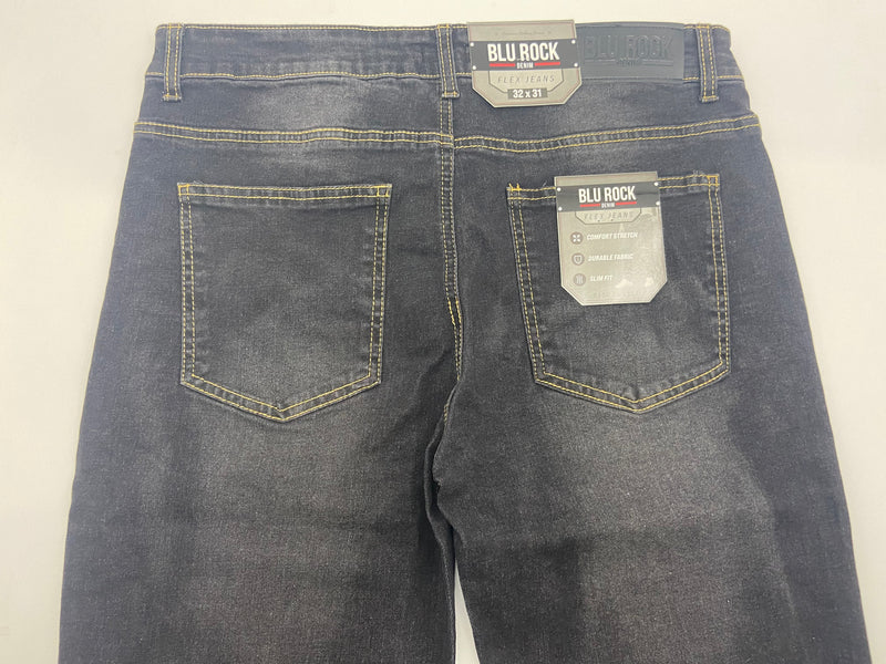 BLU ROCK MEN'S COMFORT STRETCH SLIM FIT FLEX JEANS - SIZE: 38X31 - JET BLACK - Like New
