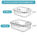 VTOPMART 10PACK (35OZ+22OZ) GLASS FOOD STORAGE CONTAINERS - GRAY - Like New