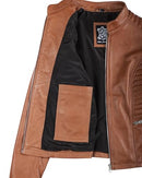 Blingsoul Disc Motorcycle Womens Leather Jackets, Rachel Tan, 3XL - Brand New