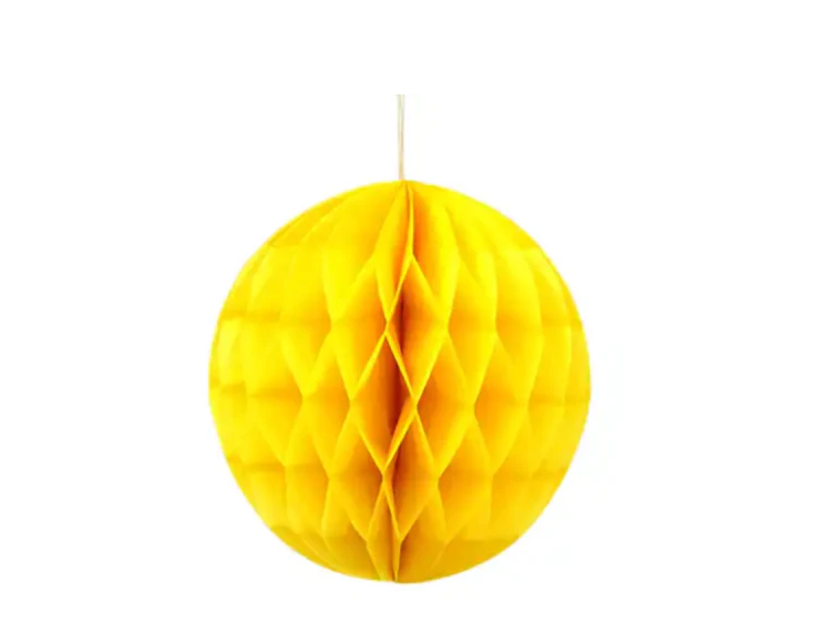 GENERIC 10IN/25CM HONEYCOMB PAPER BALL WITH RIBBONS - YELLOW - Like New