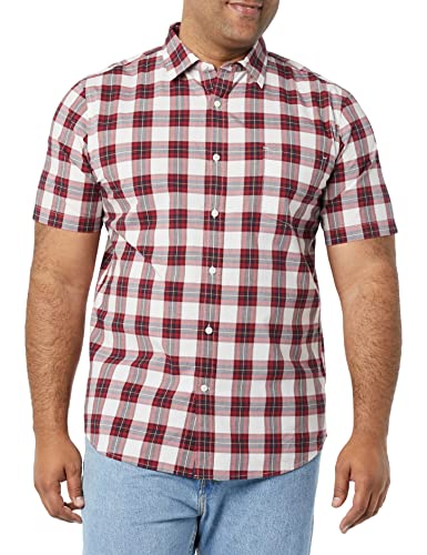 AMAZON ESSENTIALS MEN'S SLIM-FIT POPLIN SHIRT - SIZE: MEN M - RED CHECKED - Brand New