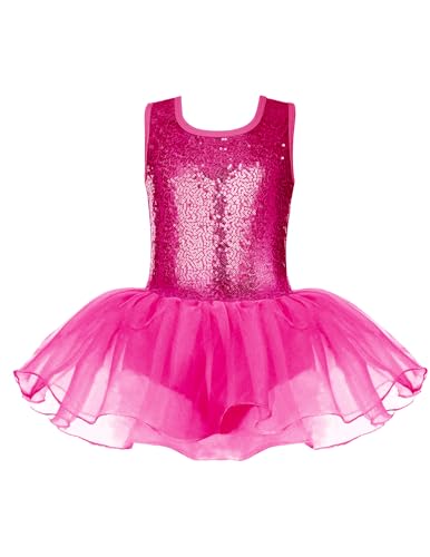 Arshiner Girls Dance Tutu Dress Sparkly Sequin Ballet Leotards Cross Hot Pink - Brand New