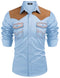COOFANDY MEN'S WESTERN COWBOY SHIRT EMBROIDERY LONG SLEEVE SLIM FIT - LIGHT BLUE - Brand New