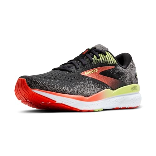 BROOKS MEN’S GHOST 16 NEUTRAL RUNNING SHOE SIZE MEN 10.5W BLACK/CITRUS/RED - Like New
