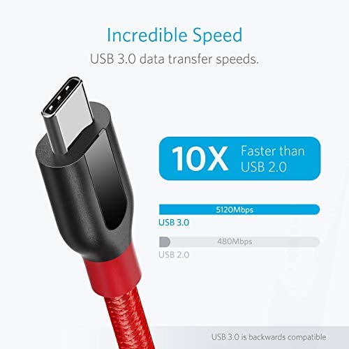 Anker USB C, PowerLine+ USB-C to USB 3.0 cable (3ft/0.9m), A8168 - Red Like New