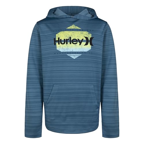 HURLEY BOYS' LONG SLEEVE HOODED GRAPHIC T-SHIRT YOUTH M RIFT BLUE HEATHER - Brand New