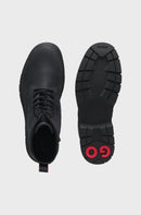 HUGO LEATHER HALF BOOTS WITH EMBOSSED LOGO - SIZE: MEN 11 - BLACK - Like New