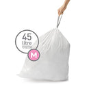 SIMPLEHUMAN CODE M CUSTOM FIT DRAWSTRING TRASH BAGS, CW0173 - WHITE - Like New