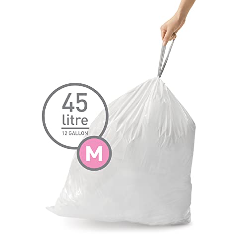 SIMPLEHUMAN CODE M CUSTOM FIT DRAWSTRING TRASH BAGS, CW0173 - WHITE - Like New