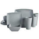 GIBSON HOME SOHO GRAYSON SQUARE MELAMINE PLASTIC DINNERWARE SET 16PCS GREY Like New