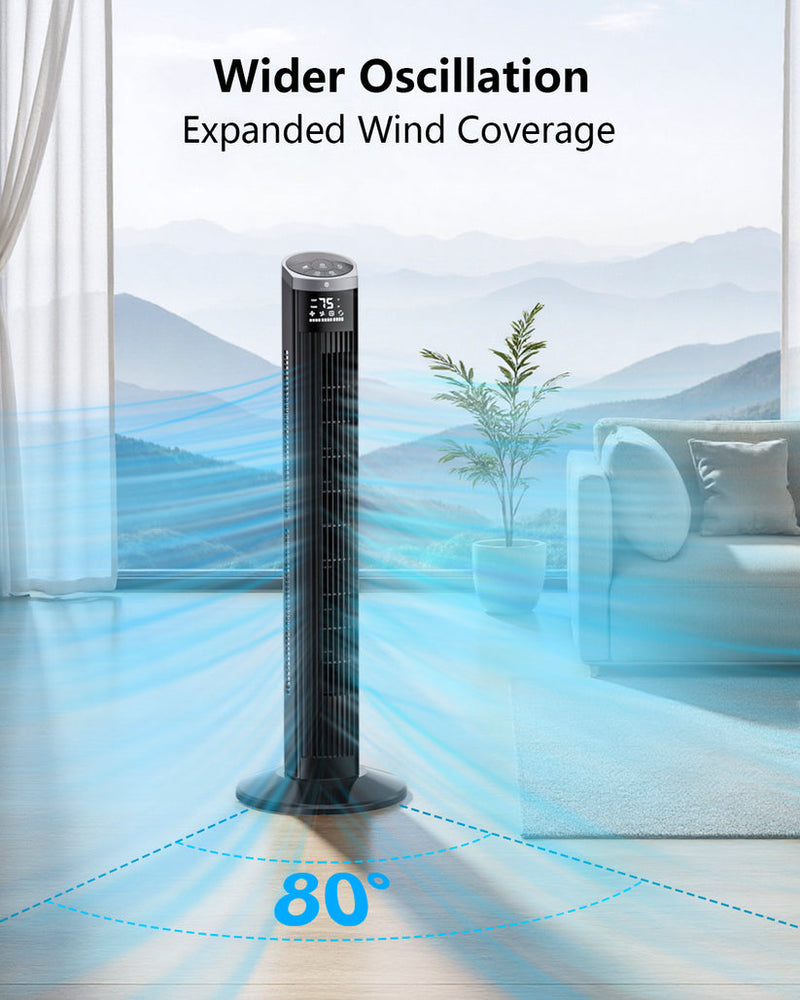 ZACHVO TOWER FAN 28DB QUIET FOR SLEEP, REMOTE, 80° OSCILLATION 15H TIMER - BLACK - Like New