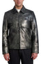 KARL LAGERFELD MENS SHIRT COLLAR SILVER LEATHER JACKET SIZE MEN LARGE BLACK - Brand New