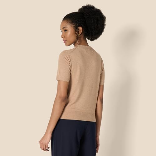 AMAZON ESSENTIALS WOMEN'S REGULAR-FIT SHORT SLEEVE PULLOVER SWEATER, M, CAMEL - Brand New