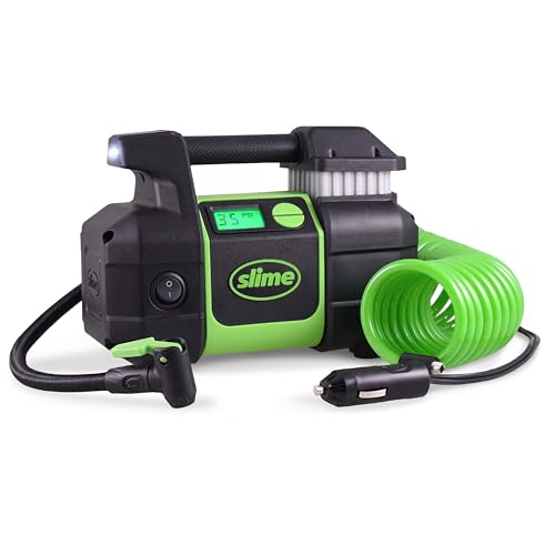SLIME 40063 TIRE INFLATOR, PORTABLE CAR, SUV, 4X4 AIR COMPRESSOR, 99 PSI - GREEN - Like New