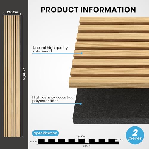 ROOMTEC 2 Pack Acoustic Solid Wood Wall Panels EC11005132 - Oak - Like New