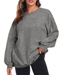 Fkeep Oversized Sweatshirt Women Crew Neck Fleece Casual Long Sleeve Dark Grey - Brand New