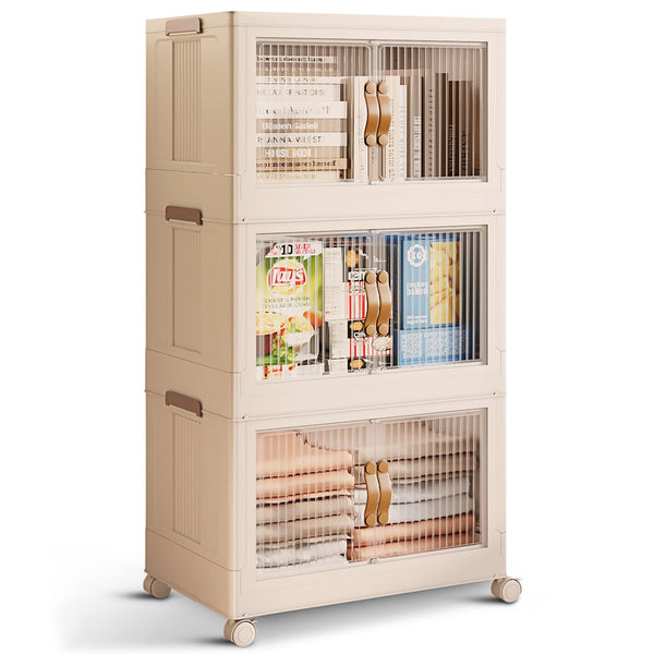 STORAGEBUD 3 Tier Large Stackable Storage Bins with Lids Open Front - White - Like New