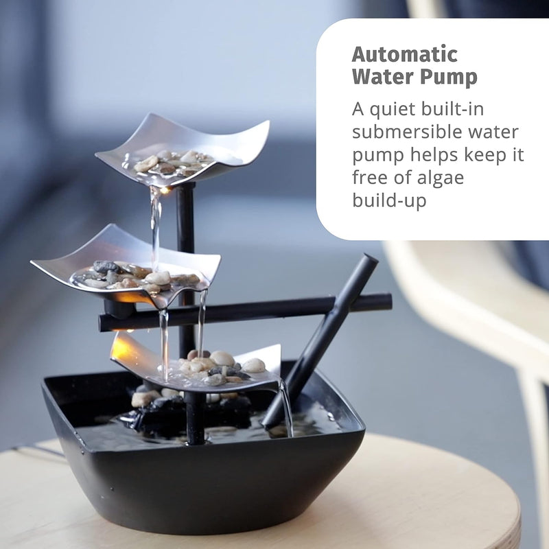 Homedics Tabletop Water Fountain, Home Décor Soothing Sound Machine - BLACK - Like New