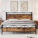 GAOMON QUEEN BED METAL PLATFORM BED FRAME VINTAGE WOOD PHO-OYJGKVRX - BROWN - Like New