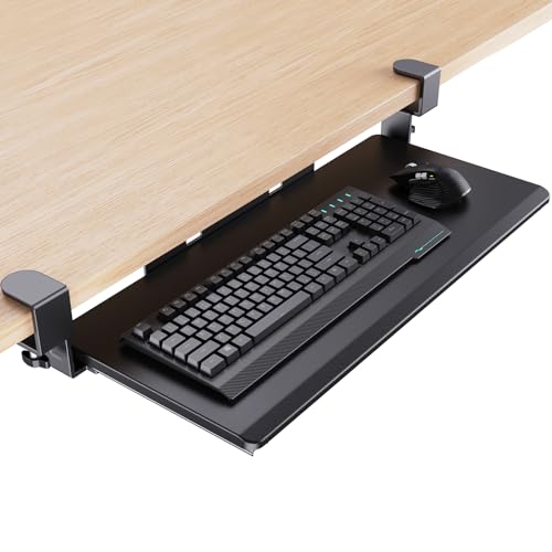 HUANUO KEYBOARD TRAY UNDER DESK PULL OUT KEYBOARD TRAY WITH C CLAMP MOUNT BLACK - Like New