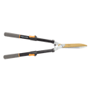 FISKARS EXTENDABLE POWER-LEVER TITANIUM HEDGE SHEARS - BLACK/ORANGE - Like New