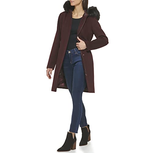 352SW478 COLE HAAN WOMEN'S HOODED COAT SLICK WOOL RETAIL SIZE 8 - BORDEAUX - Brand New